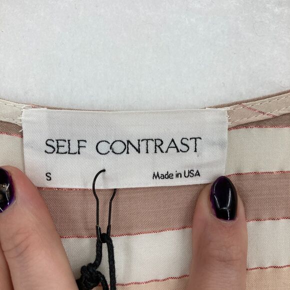 Self Contrast Sophia Stripe Maxi Dress Small Beige Brown Prairie Babydoll Boho - Picture 8 of 16